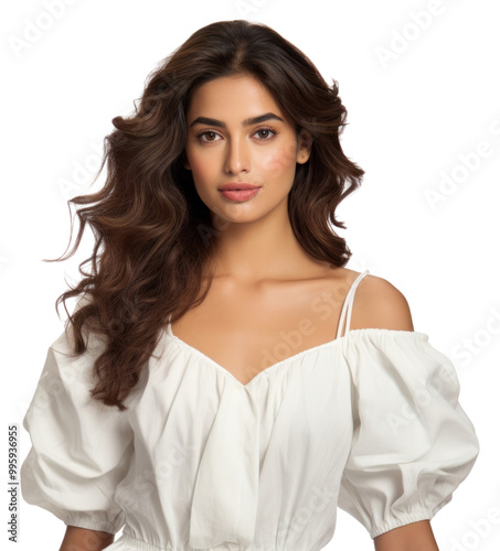 PNG Hispanic model wearing fashionable chic blouse portrait dress adult.