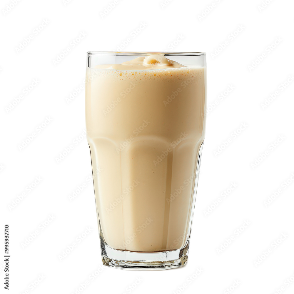 Creamy iced coffee in a tall glass on white background Creamy iced coffee in a tall glass on white background
