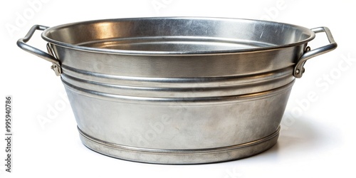 A large, open-topped metal container is used for storing and transporting liquids or solids, often equipped with two handles for easy handling.