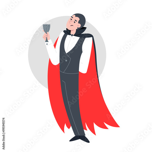 Vampire Indulging in a Drink from a Silver Goblet