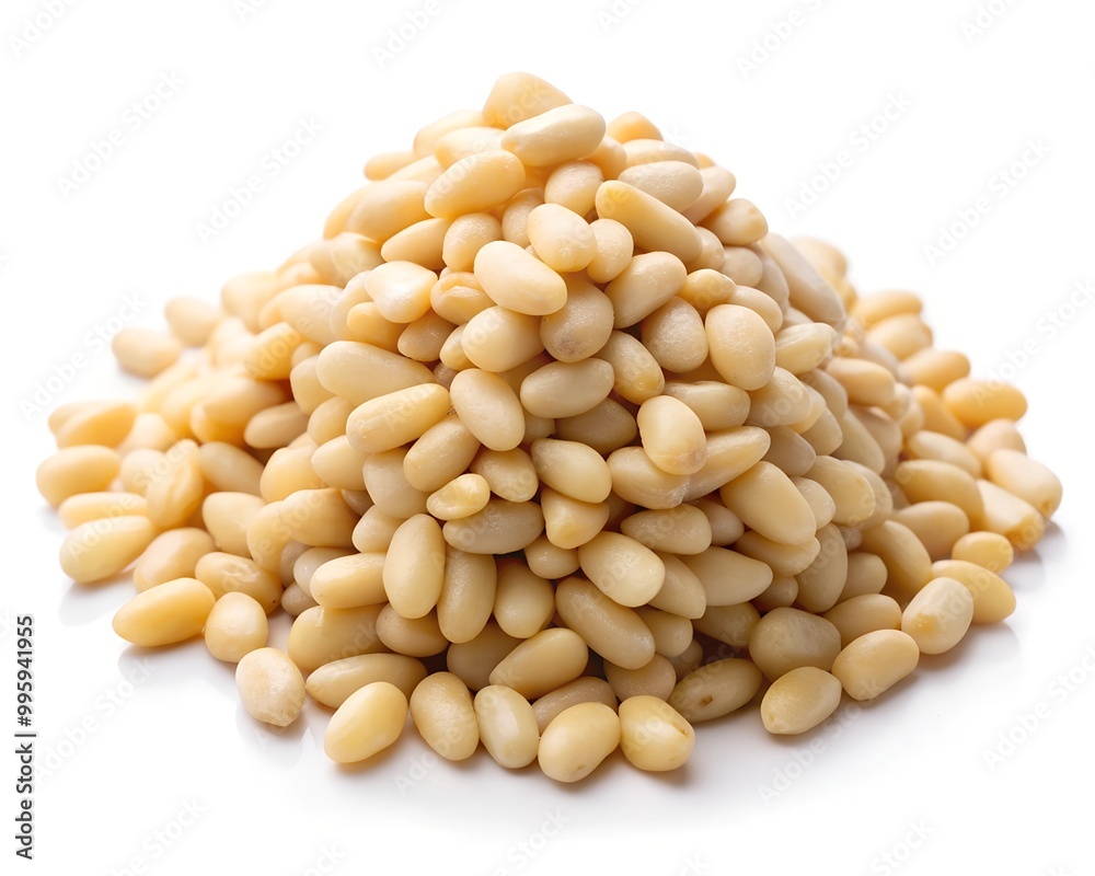 pine nuts collected in a pile, isolated on a white background pine nuts collected in a pile, isolated on a white background
