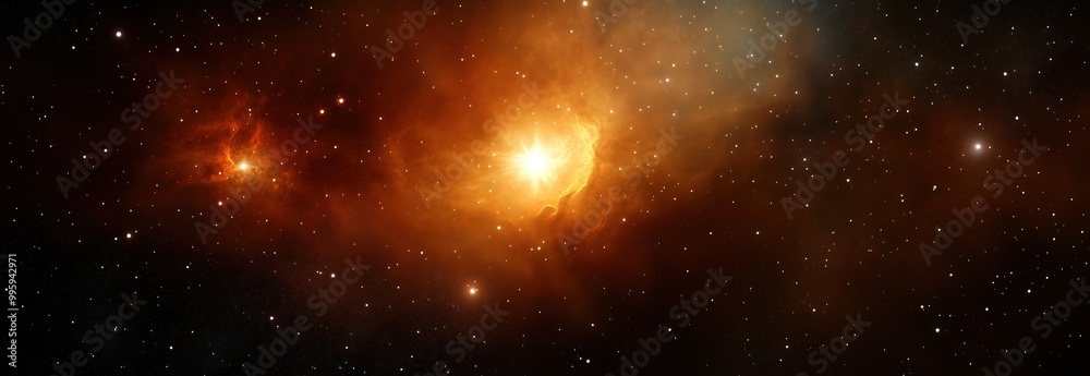 Fototapeta premium A space scene with a bright orange cloud in the middle