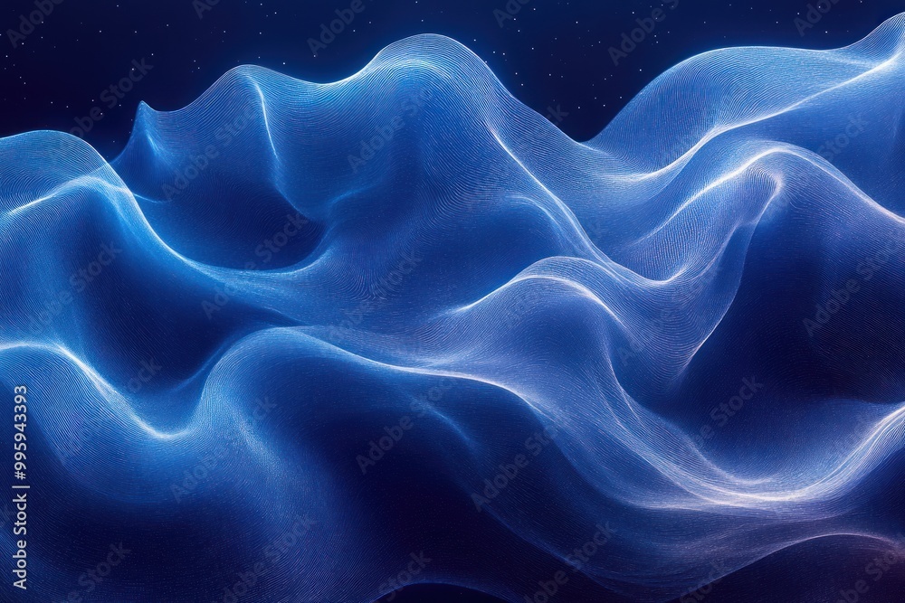 Obraz premium Abstract blue glowing waves on a dark background.