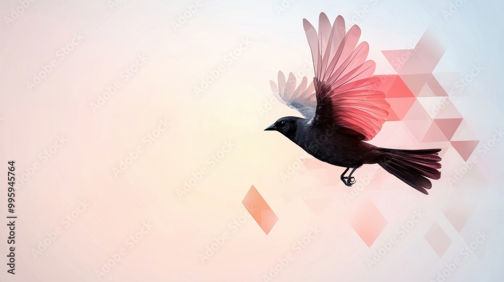 Fototapeta premium Bird in Flight with Geometric Background