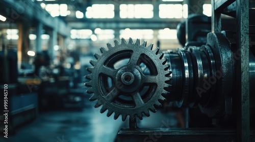 Focused shot of a solitary gear mechanism, symbolizing industrial process management and enhanced productivity in a factory environment