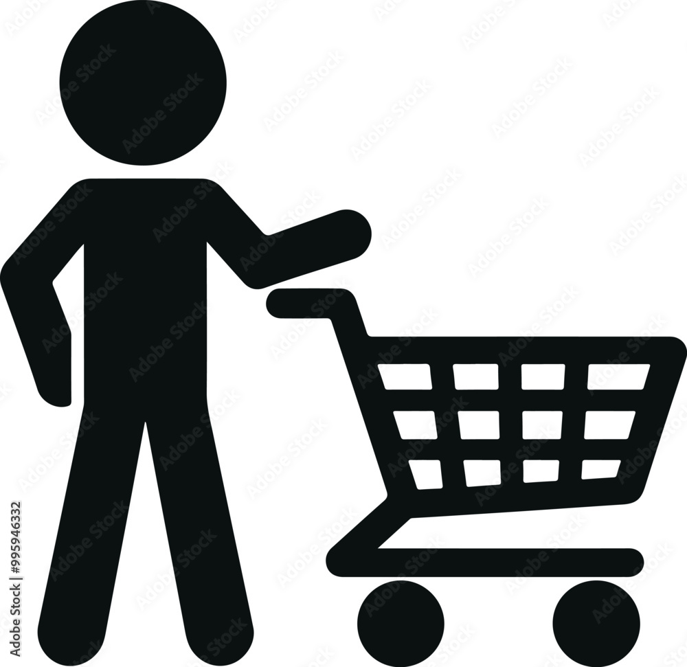 Monochrome Cosmonaut Happy Man Pushing Shopping Cart Logo Icon Concept Vector Illustration Design Monochrome Cosmonaut Happy Man Pushing Shopping Cart Logo Icon Concept Vector Illustration Design