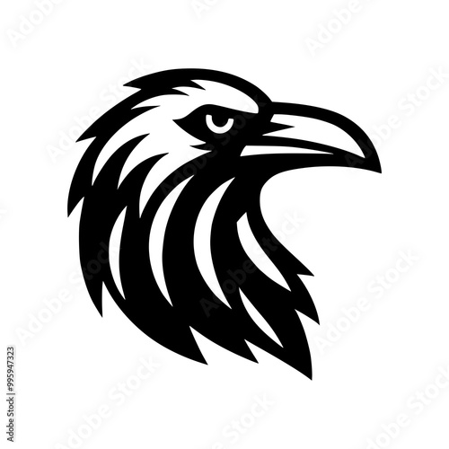 Vector logo of a flying raven. black and white illustration of a crow isolated on white background. can be used as a tattoo, emblem, logo. photo