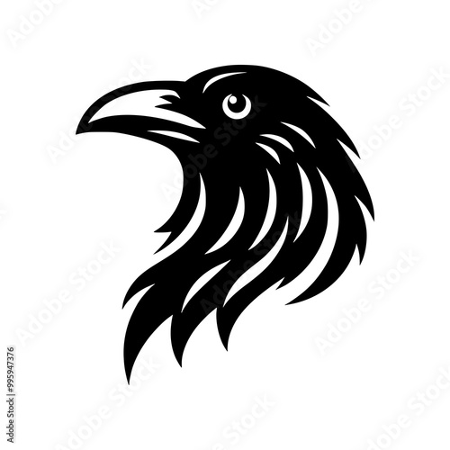 Vector logo of a flying raven. black and white illustration of a crow isolated on white background. can be used as a tattoo, emblem, logo. photo