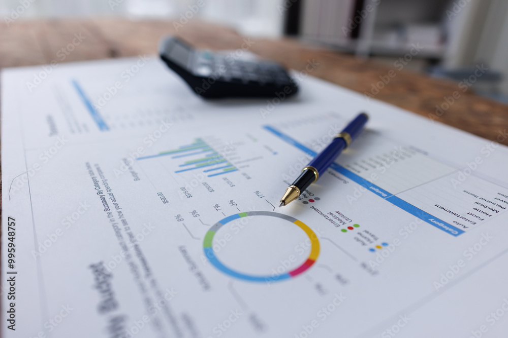 Business analyzing financial charts at desk, calculator and a pen to review data and make important business decisions
Business analyzing financial charts at desk, calculator and a pen to review data and make important business decisions