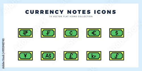 10 Currency Note Lineal Color icon pack. vector illustration.