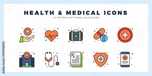 10 Health and Medical Lineal Color icon pack. vector illustration.