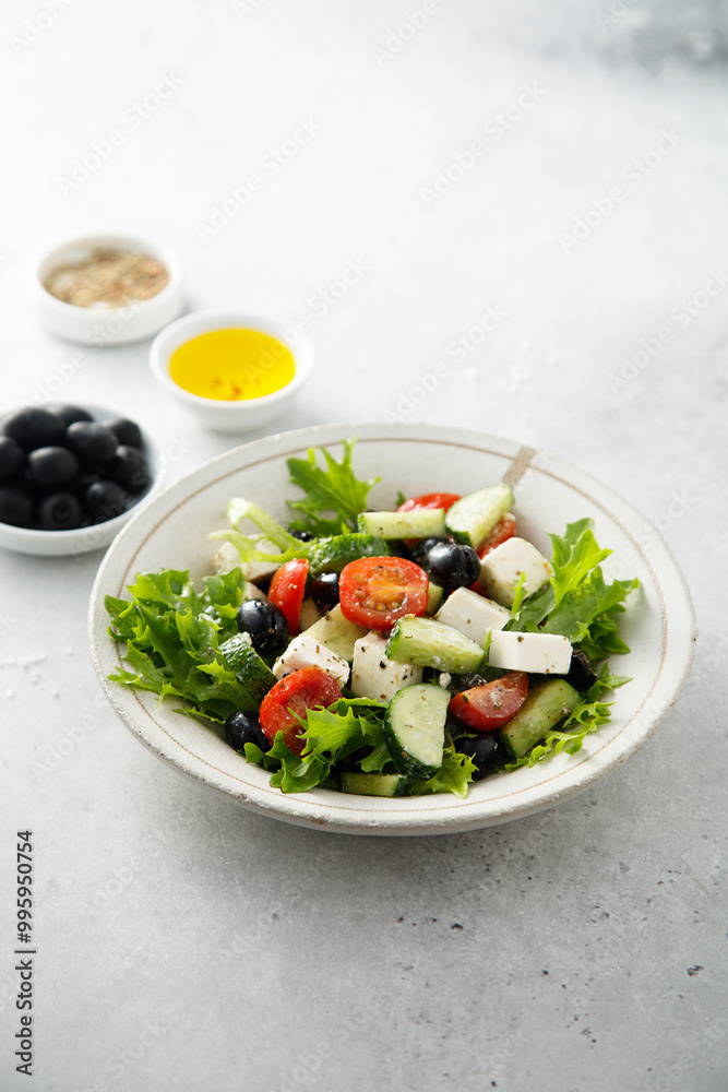 Traditional Greek salad with Feta cheese Traditional Greek salad with Feta cheese