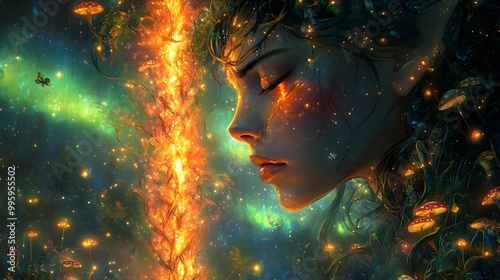 Captivating Druid of the Woods Summoning Towering Pillar of Fire in Enchanted Forest Clearing