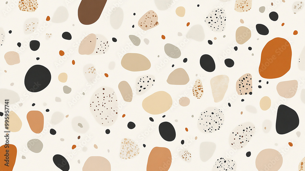 A pattern with scattered pebbles and stones in earthy browns, beiges, and greys, organic shapes and textures, creating a calm, nature-inspired feel for textiles and interiors. A pattern with scattered pebbles and stones in earthy browns, beiges, and greys, organic shapes and textures, creating a calm, nature-inspired feel for textiles and interiors.