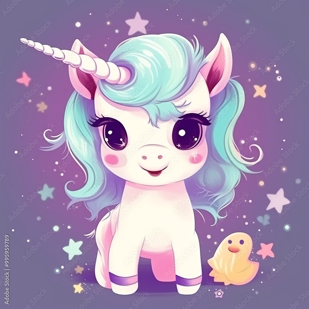 Adorable Illustration of a Cute Unicorn with Stars and a Duckling - Whimsical and Magical Art for Kids' Rooms and Gifts Adorable Illustration of a Cute Unicorn with Stars and a Duckling - Whimsical and Magical Art for Kids' Rooms and Gifts