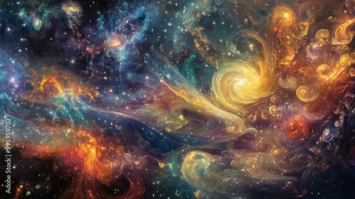 Cosmic Swirls and Nebulae in a Starry Night