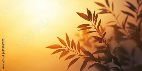 Wallpaper Mural Soft Yellow Sky at Sunset with Blurred Leaves Torontodigital.ca