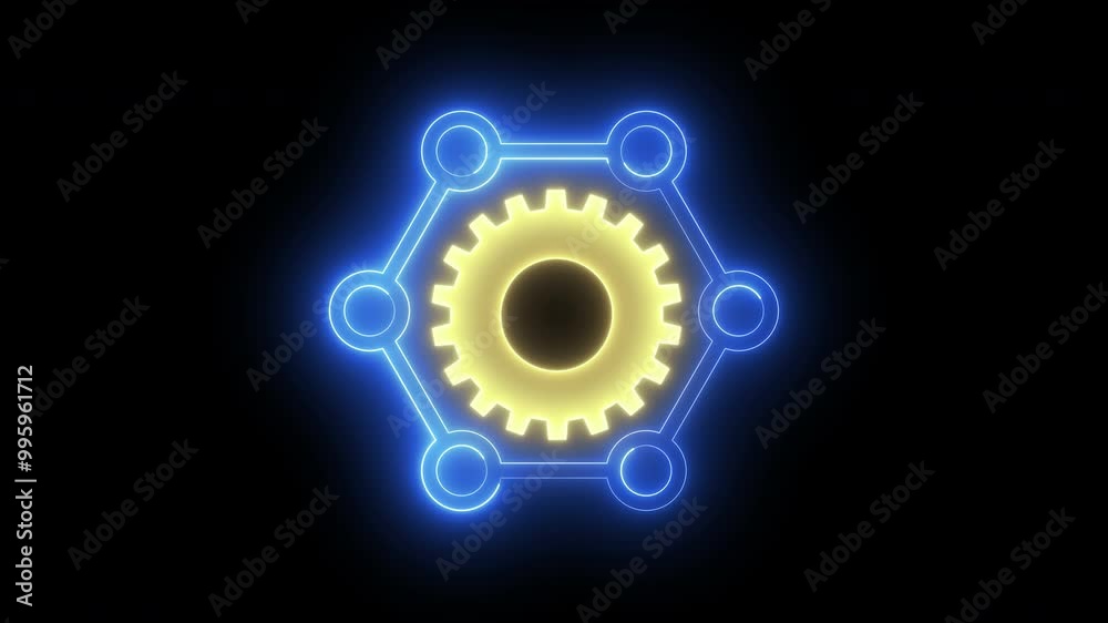 System Integration icon, INDUSTRY 4.0 concept. Smart manufacturing smart technology in business. Glowing neon line of System Integration icon isolated on transparent background.