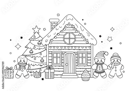 Winter Christmas and New Year coloring book page activity for kids.