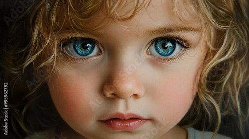 Close-Up Portrait of a Young Girl with Blue Eyes