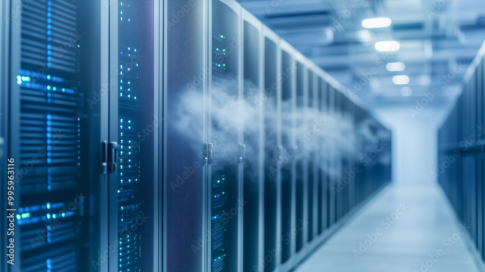 server room featuring advanced cooling systems with visible vapor highlighting innovation in data center infrastructure with copy space server room cooling systems technology innov server room featuring advanced cooling systems with visible vapor highlighting innovation in data center infrastructure with copy space server room cooling systems technology innov