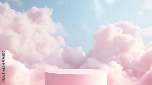 pink podium on middle of pink cloud surface background