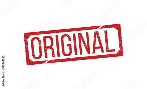 Original Red rubber stamp on white background. Original stamp sign. Original stamp.
