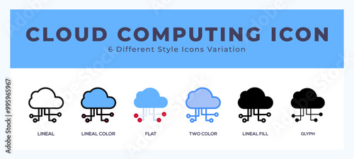 Cloud computing icon set with different styles. Design elements for logo. Vector illustration.