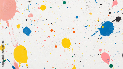 Repeating spray paint splatter pattern in a mix of bright primary colors, dynamic and playful, giving an energetic and rebellious vibe for youth-oriented design.