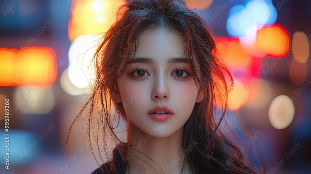 Young Woman with Long Hair Posing in Urban Setting Young Woman with Long Hair Posing in Urban Setting