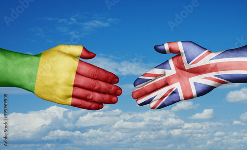 United Kingdom and Mali country handshaking with flags, consensus concept international co-operation illustration