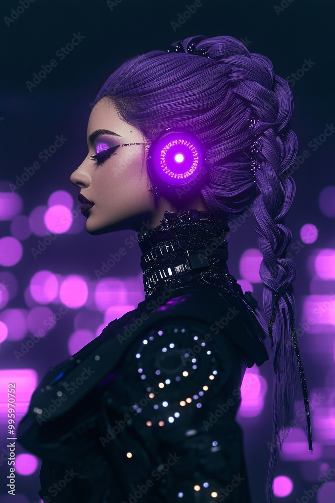 An cyber woman is woven through her spine, cybergoth influences, cybernetic suggestion, single OLED indicator light in earlobe, black background, An cyber woman is woven through her spine, cybergoth influences, cybernetic suggestion, single OLED indicator light in earlobe, black background,