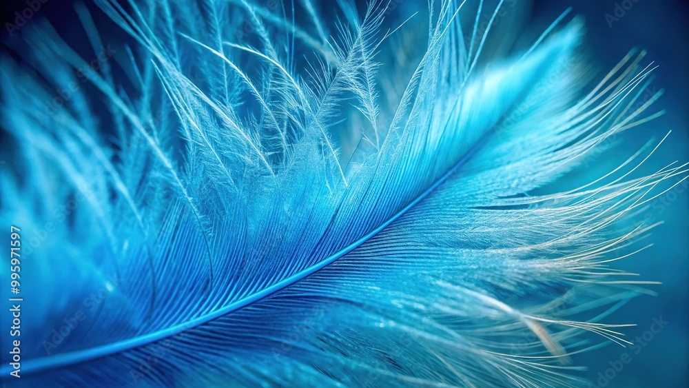 Delicate barbs on a vibrant blue feather unfurl, showcasing the soft, fluffy texture and intricate details of this stunning natural wonder. Delicate barbs on a vibrant blue feather unfurl, showcasing the soft, fluffy texture and intricate details of this stunning natural wonder.