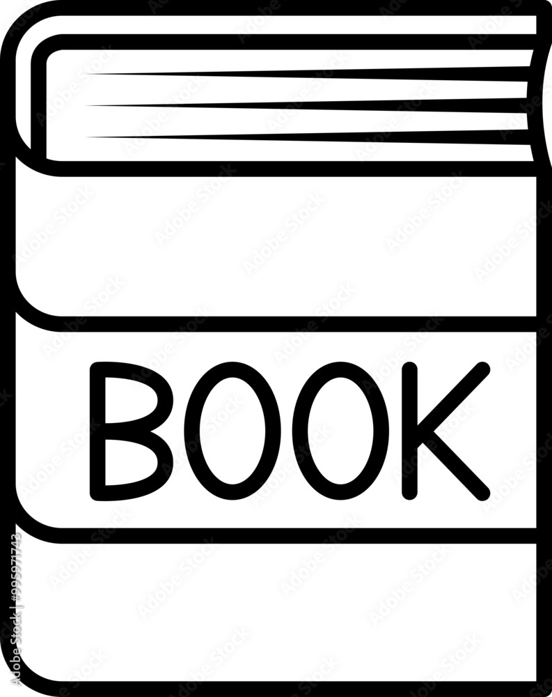 Line art book icon, outline book illustration with thin line.