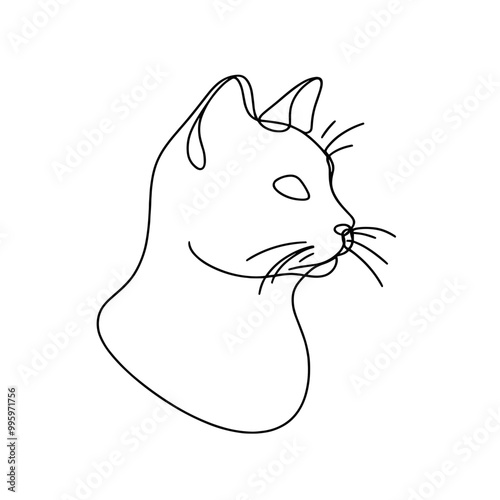 A cat is drawn in a black and white style. The cat has a very cute and innocent look