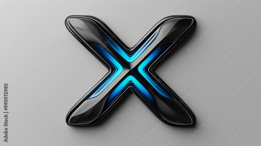 Minimalist reflective 'X' symbol with glowing blue neon accents Minimalist reflective 'X' symbol with glowing blue neon accents