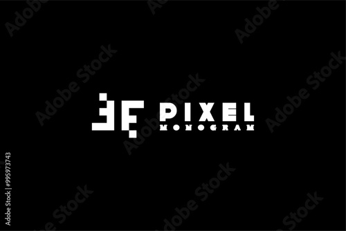 Pixel monogram with t and f letters logo design solution