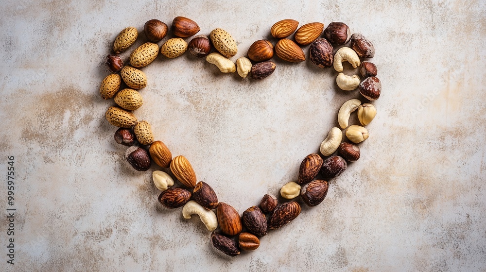 Variation nuts love shape arrangement copy space for greeting poster