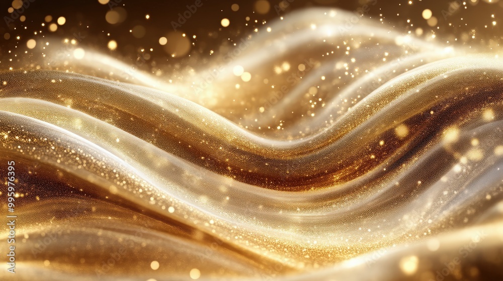 Abstract Gold And Cream Flowing Waves With Sparkling Light Particles Abstract Gold And Cream Flowing Waves With Sparkling Light Particles