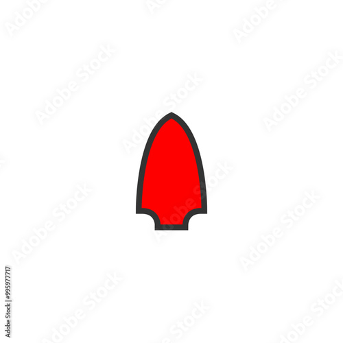 Spearhead icon, red peak with sharp corners, line, ancient spearhead.