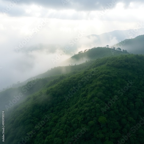 Travel Arial hill view nature and outstanding foggy hill with lots of mountain and beautiful scenario