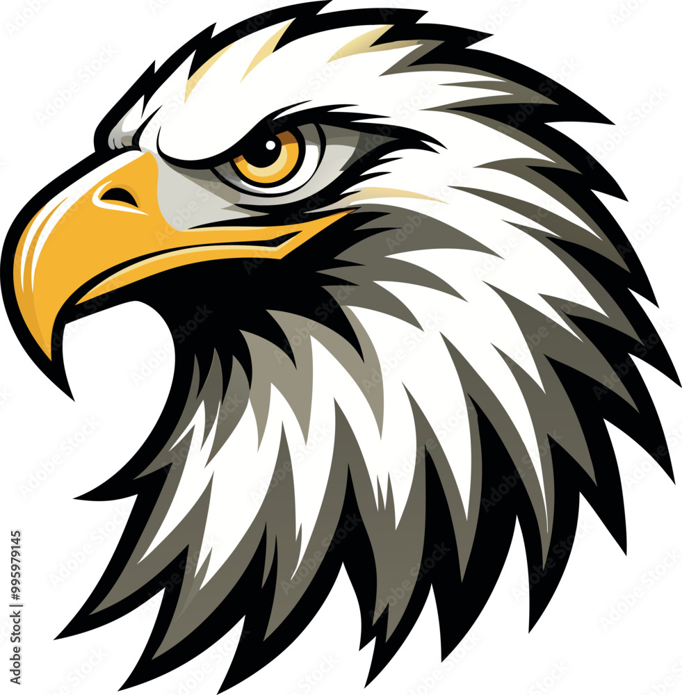 Fototapeta premium Silhouette of an eagle's head in vector art style, set against a clean white background for a striking logo effect
