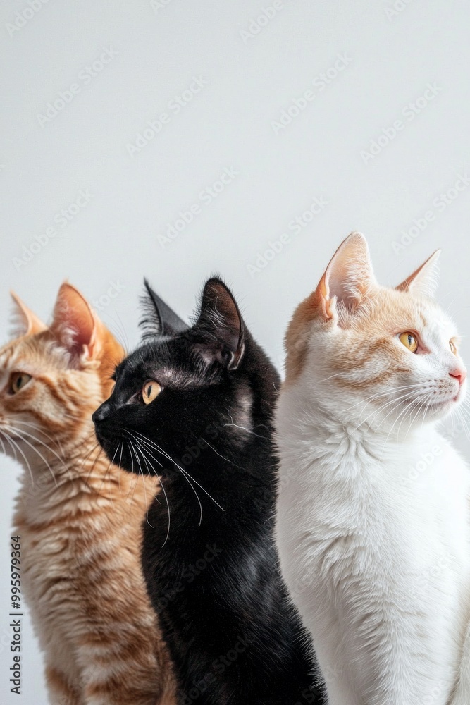 A few cats in different fur colors in one row on a clean background A few cats in different fur colors in one row on a clean background