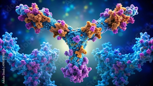 Colorful 3d rendering of an antibody floating in the bloodstream with other cells around it