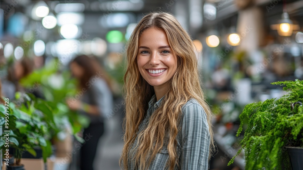 Happy Woman Shopping for Plants at a Garden Center Happy Woman Shopping for Plants at a Garden Center