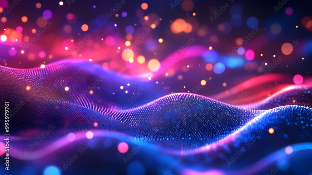 Creative motion waving dots texture with glowing defocused particles. Technology digital wave background concept. Cyber or technology background. Creative motion waving dots texture with glowing defocused particles. Technology digital wave background concept. Cyber or technology background.