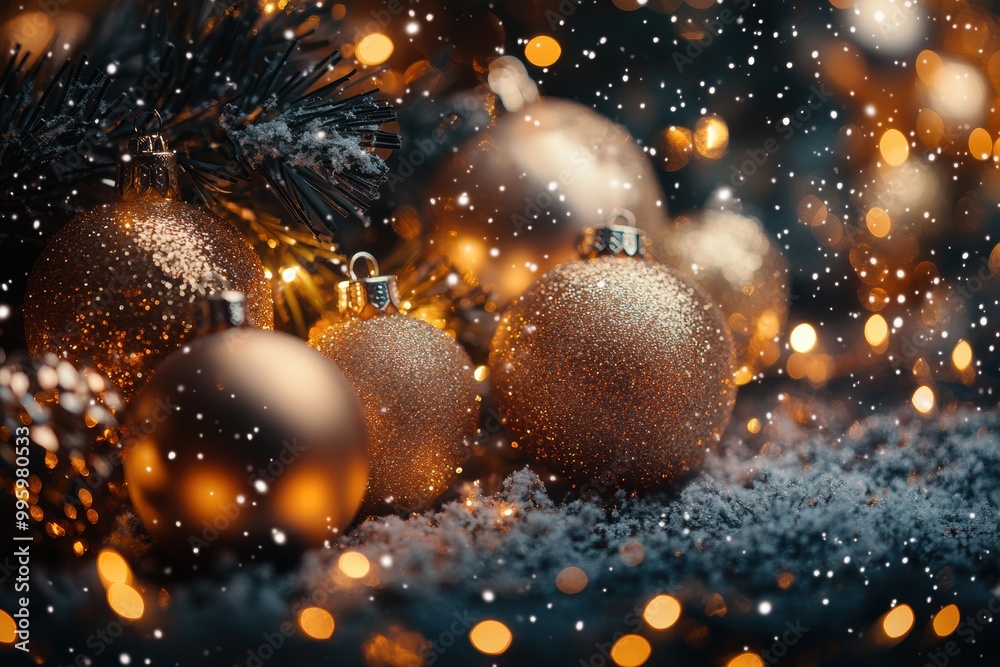 Fototapeta premium holiday decoration ideas, bright tinsel, twinkling lights, and shimmering snowflakes create a festive christmas ornament banner spreading holiday joy in a beautiful flat lay display