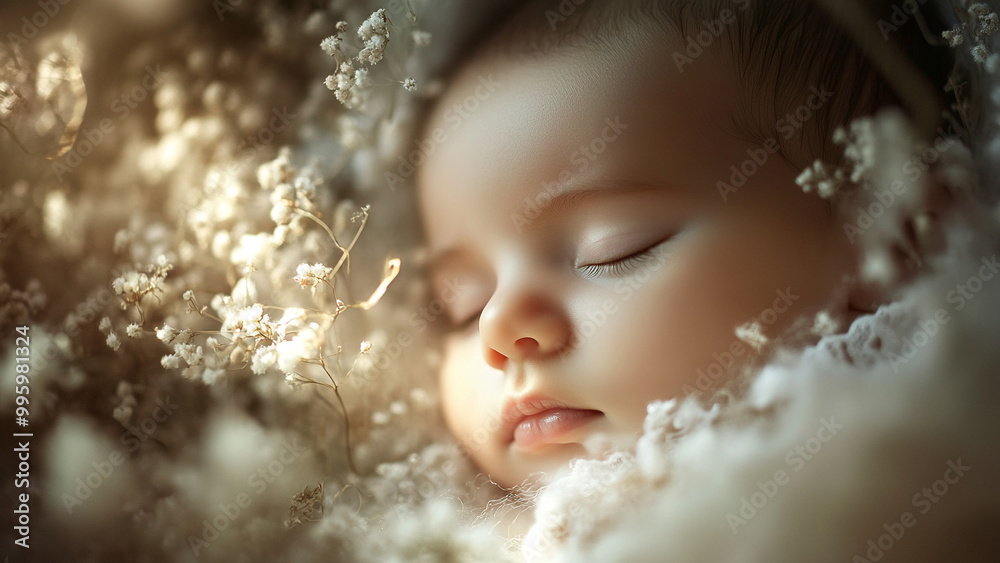 A newborn baby gently cradled in a parent’s arms, surrounded by soft, golden light that symbolizes warmth and love. 16:9 ratio