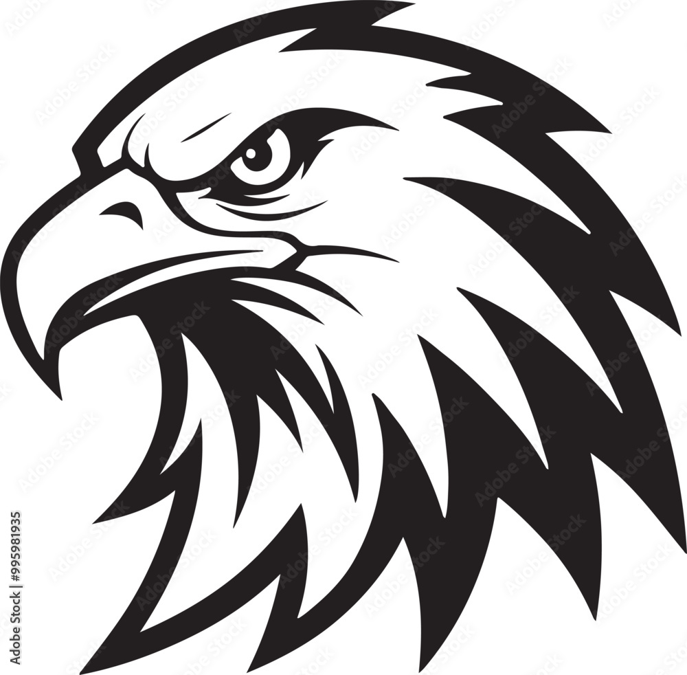Fototapeta premium Silhouette of an eagle's head in vector art style, set against a clean white background for a striking logo effect