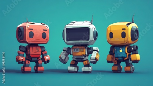 Robotic characters in colorful designs showcasing creativity and innovation